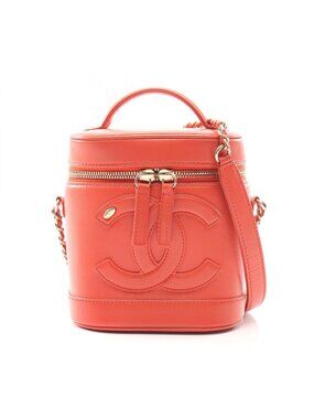 Chanel Handbag CC Logo 2-Way Orange Red Lambskin CC Vanity Chain